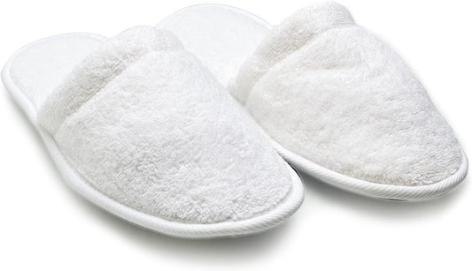 Men's Cotton Slippers Turkish Terry Cloth for Spa and Bath - White