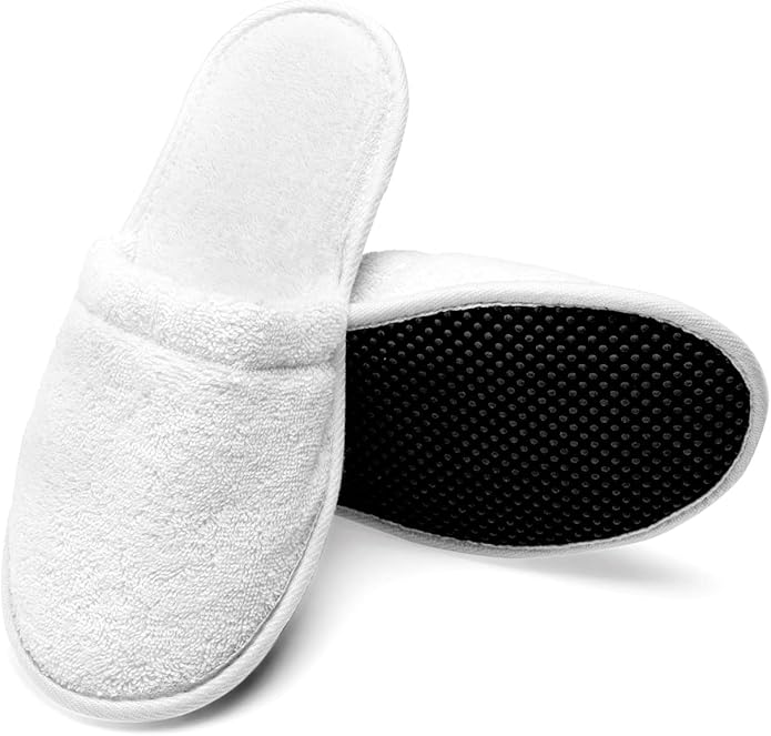 Men's Cotton Slippers Turkish Terry Cloth for Spa and Bath - White