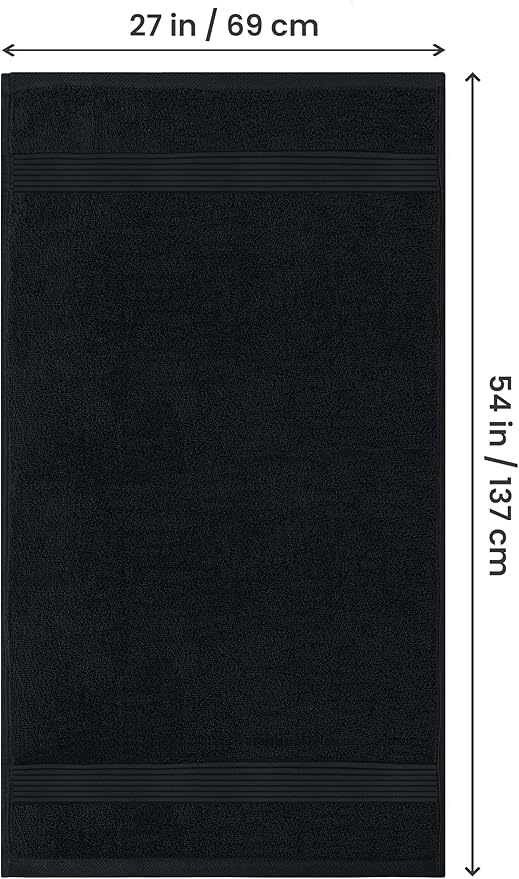 4 Pack Bath Towels Set, (27 x 54 Inches) 100% Ring Spun Cotton - Black