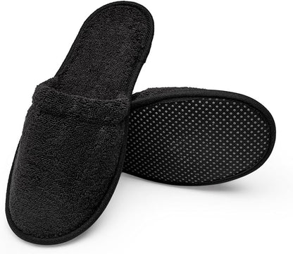 Men's Cotton Slippers Turkish Terry Cloth for Spa and Bath - Black