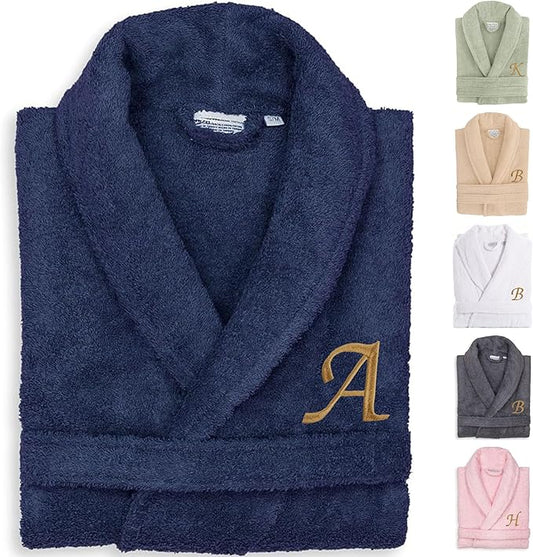 Custom Embroidered 100% Turkish Cotton Bathrobe – Personalized Robe Navy