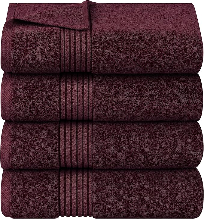 4 Pack Bath Towels Set, (27 x 54 Inches) 100% Ring Spun Cotton - Maroon