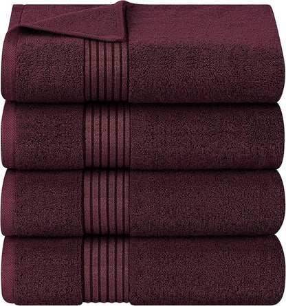 4 Pack Bath Towels Set, (27 x 54 Inches) 100% Ring Spun Cotton - Maroon