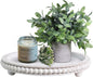HPC Decor 12in Round Tray for Home Decor- White Wood Beaded Tray- Decorative Round Tray for Living Room Decor