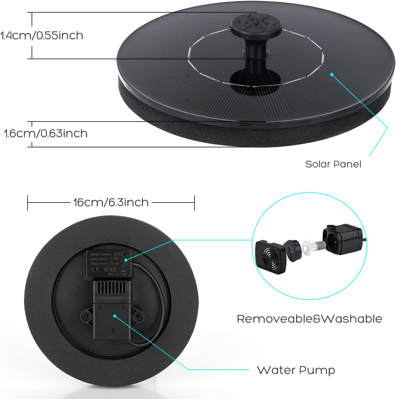 Mademax Solar Bird Bath Fountain Pump