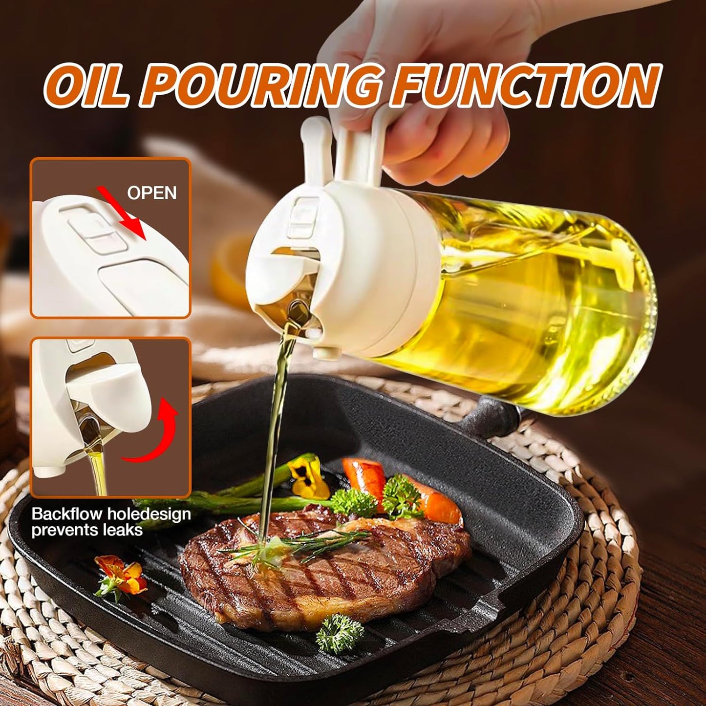 Oil Sprayer for Cooking, 2 in 1 Olive Oil Dispenser Bottle for Kitchen
